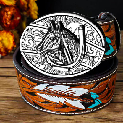 Feather Embossed Black Leather Belt