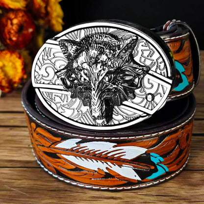 Feather Embossed Black Leather Belt