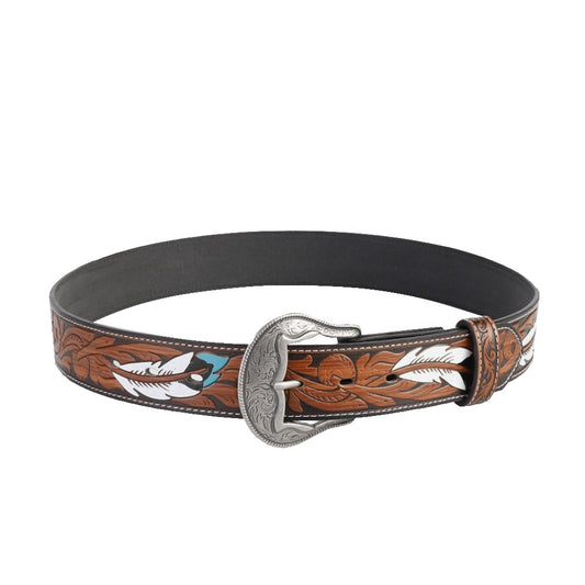 Feather Engraved Western Belt