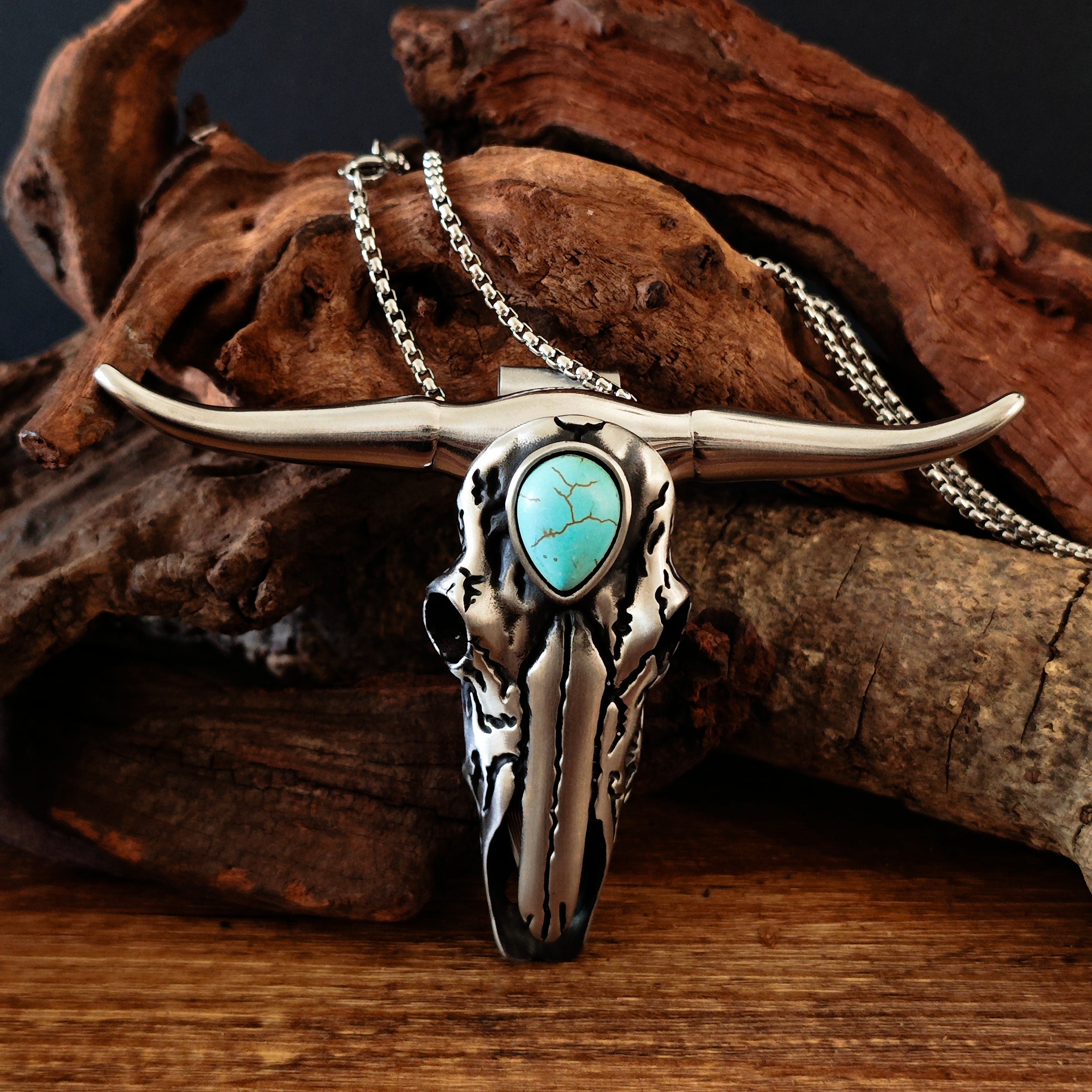 Stainless Steel Necklace Pendant Longhorn Skull