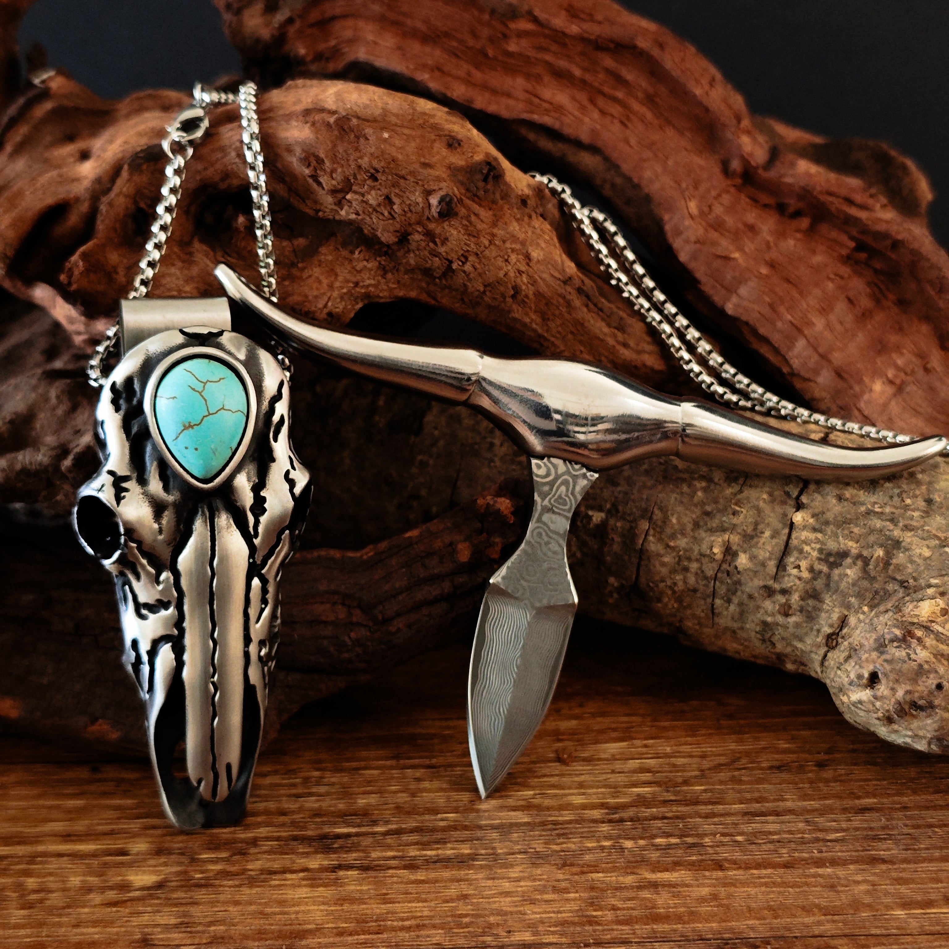 Stainless Steel Necklace Pendant Longhorn Skull