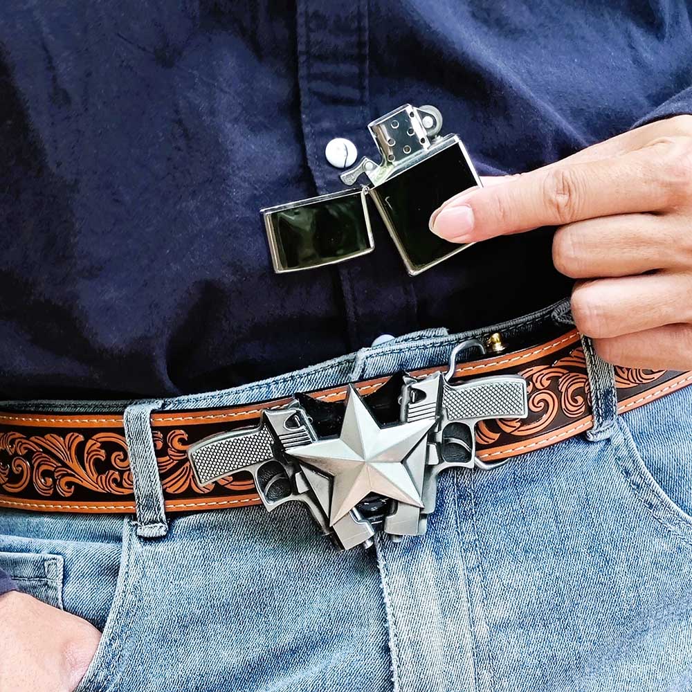 Hebilla de cinturón con encendedor - Doble pistola