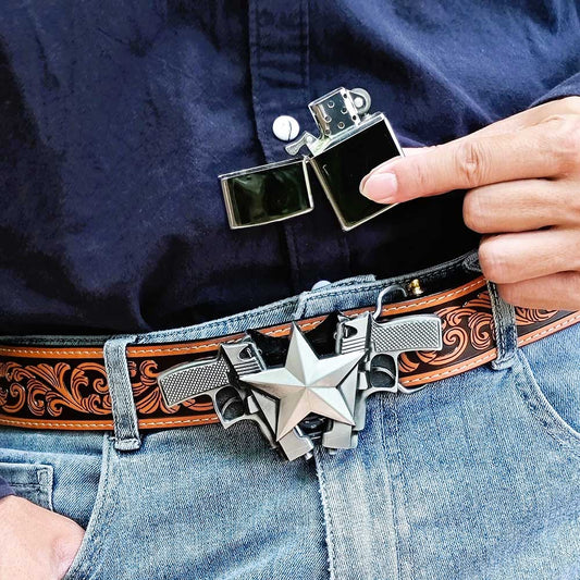 Belt Buckle With Lighter-Double Gun