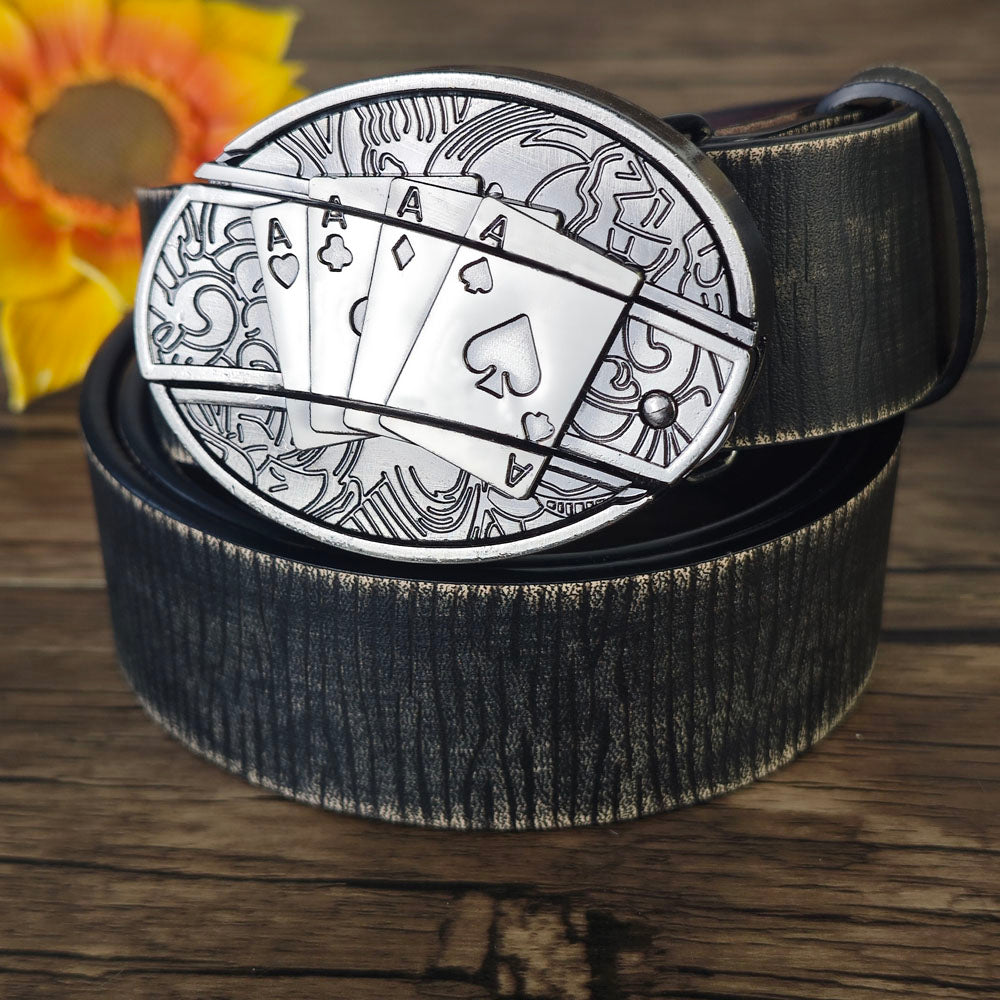 Vintage Embossed Black Leather Belt