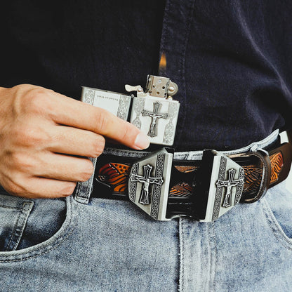 Western Eagle Belt with Cross Lighter Buckle