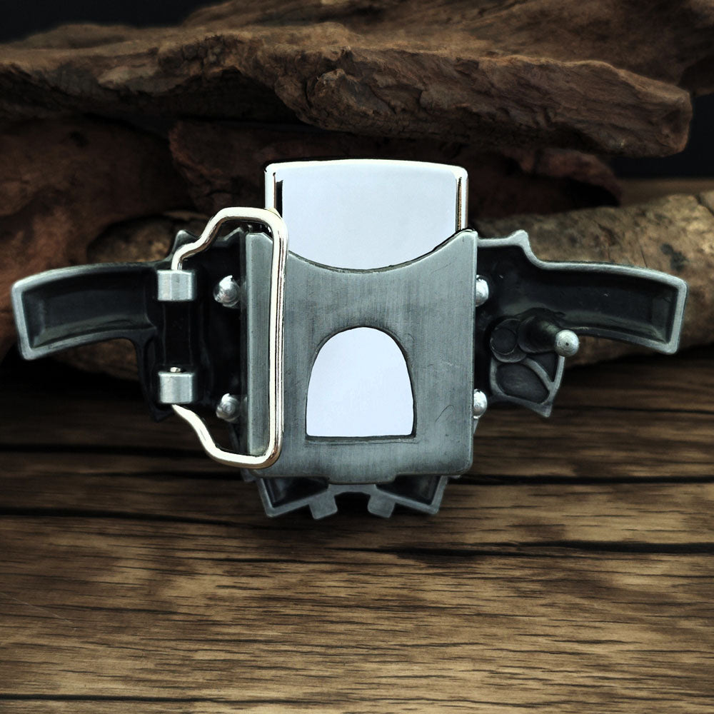 Belt Buckle With Lighter-Double Gun