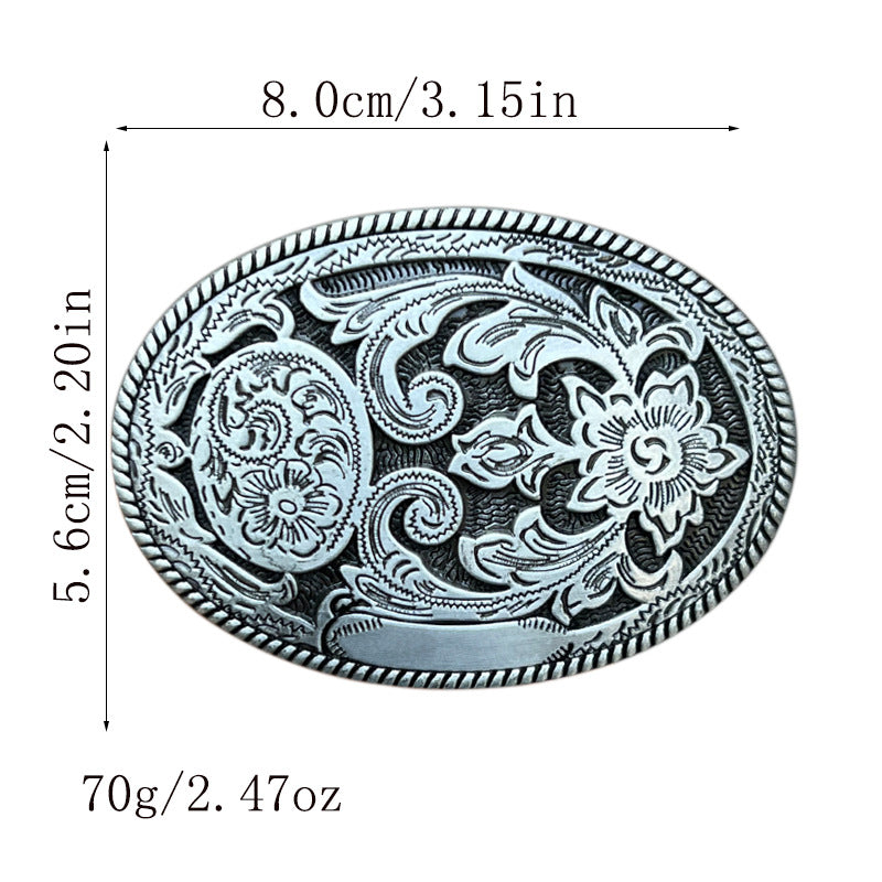 Vintage Oval Engraved Floral Western Belt Buckle