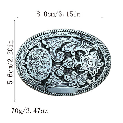 Vintage Oval Engraved Floral Western Belt Buckle