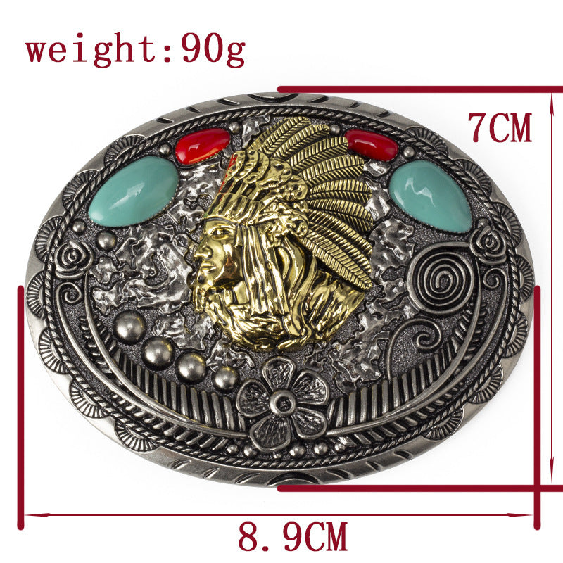 Vintage Native American Chief Belt Buckle with Turquoise