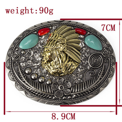 Vintage Native American Chief Belt Buckle with Turquoise