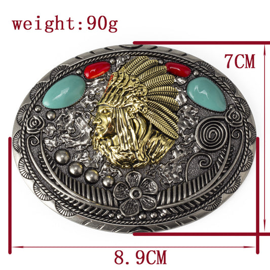 Vintage Native American Chief Belt Buckle with Turquoise