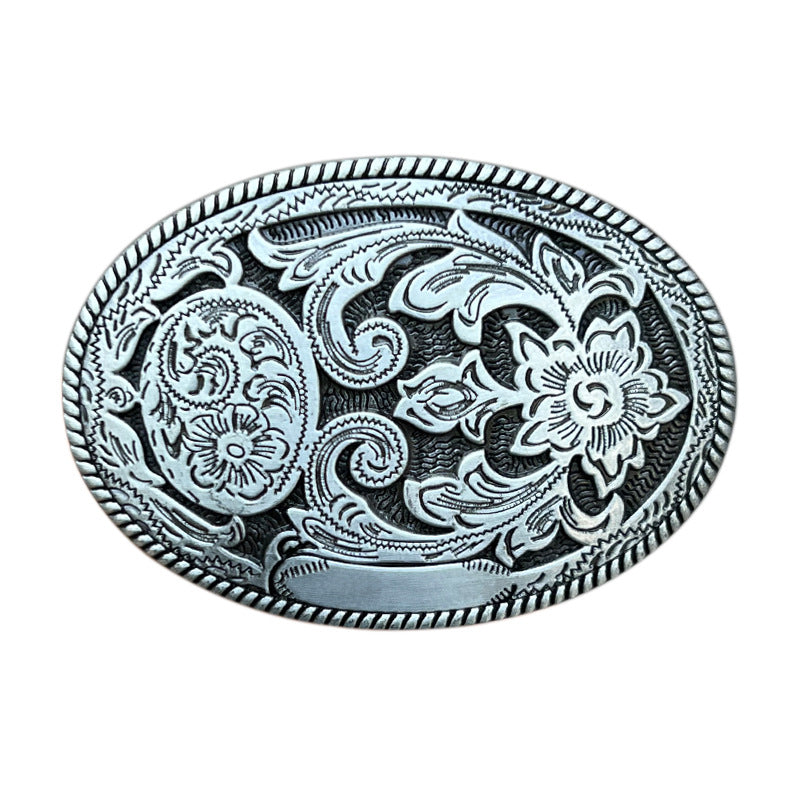 Vintage Oval Engraved Floral Western Belt Buckle
