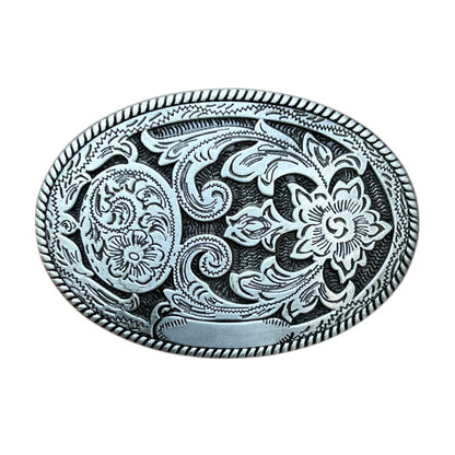 Vintage Oval Engraved Floral Western Belt Buckle