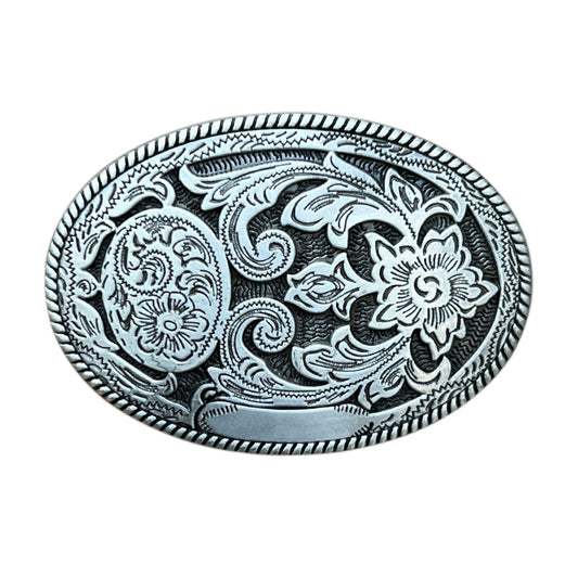 Vintage Oval Engraved Floral Western Belt Buckle