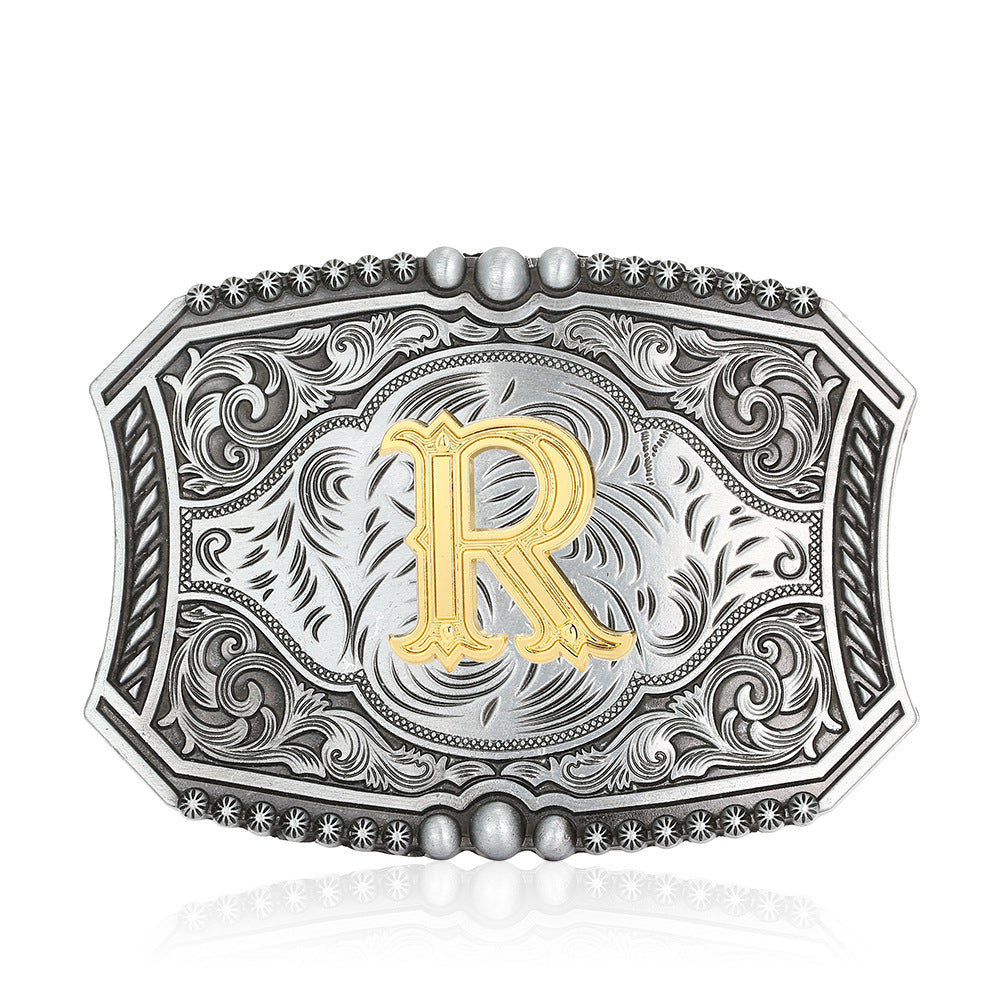 A-Z Retro Lettered Denim Belt Buckle