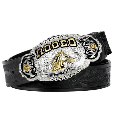 Rodeo Champion Bull Rider Belt Buckle with Cowboy Leather Belt