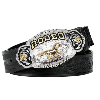 Rodeo Champion Bull Rider Belt Buckle with Cowboy Leather Belt