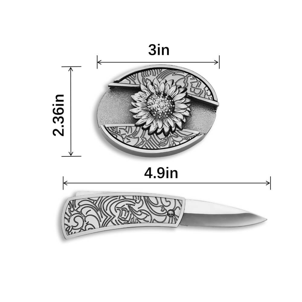 Cinturón con plumas en relieve y hebilla de girasol