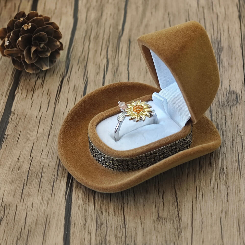 Sunflower-themed decompression ring with open band