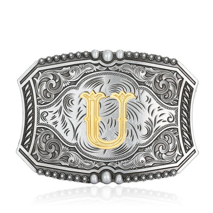 A-Z Retro Lettered Denim Belt Buckle