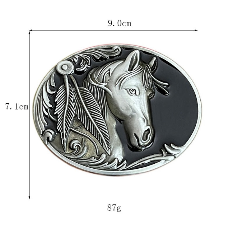 Vintage style belt buckle with horse head pattern, western style