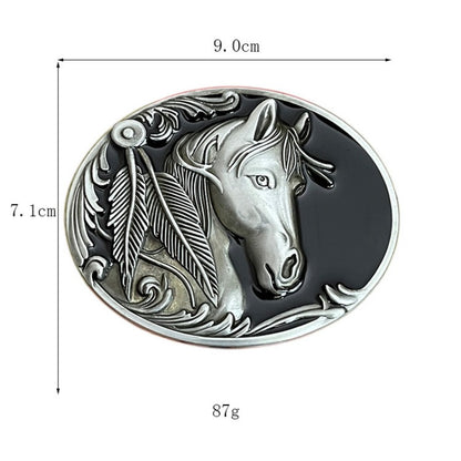 Vintage style belt buckle with horse head pattern, western style