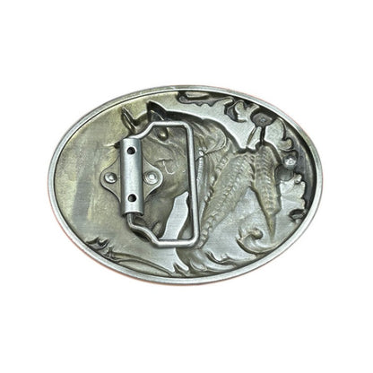 Vintage style belt buckle with horse head pattern, western style