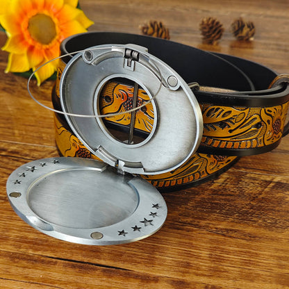 Metal buckle designed to hold a beer bottle or can