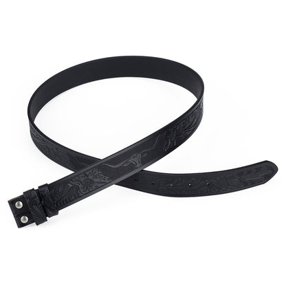 Western-style leather belt with carved animal patterns