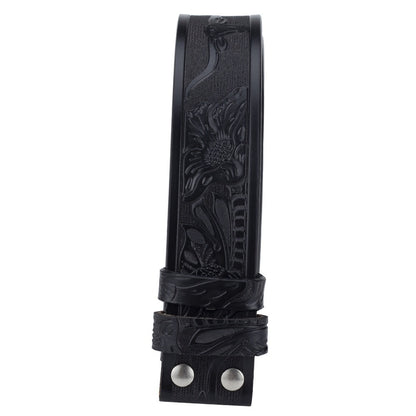 Western-style leather belt with carved animal patterns
