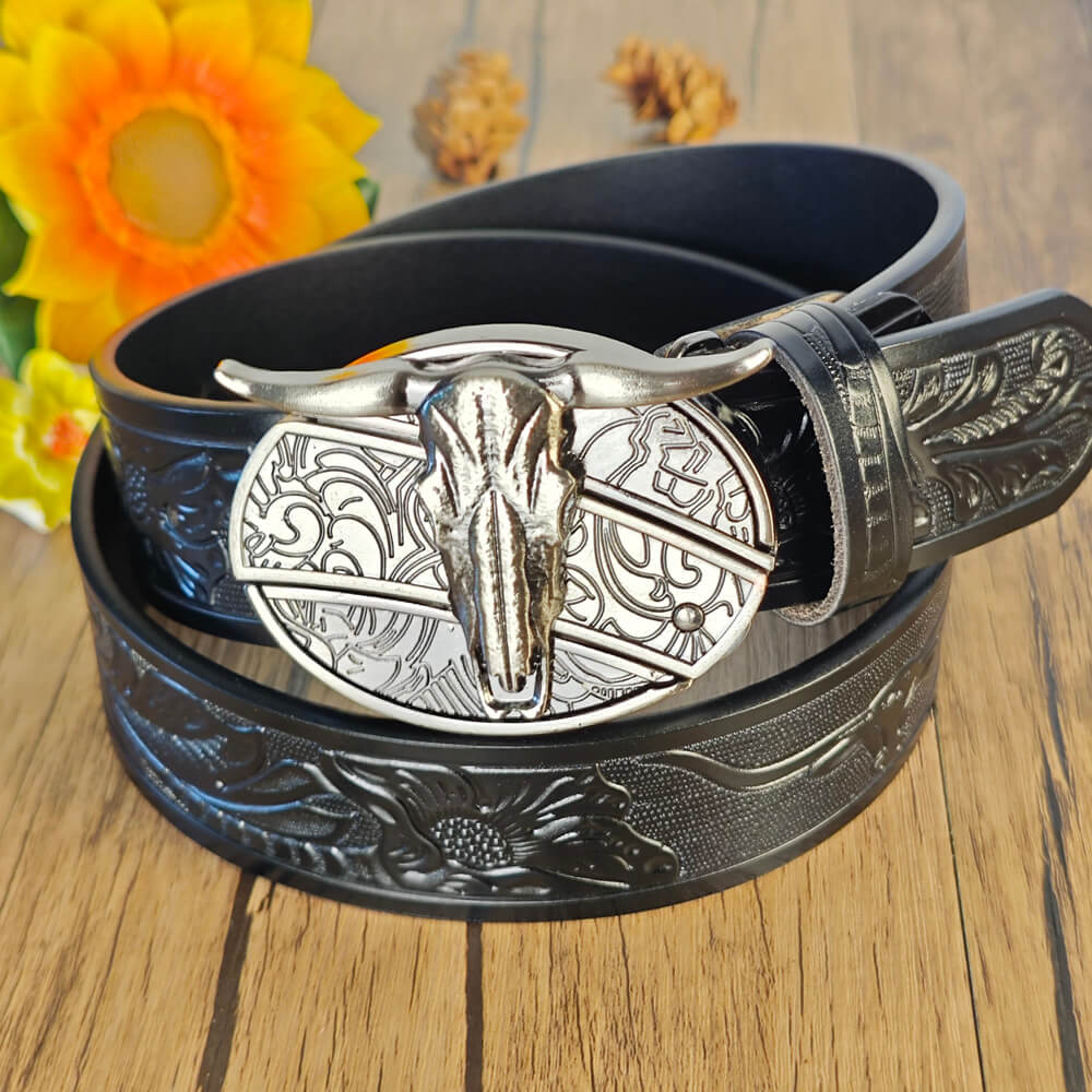 Western Cowboy Black Belt With Belt Buckle