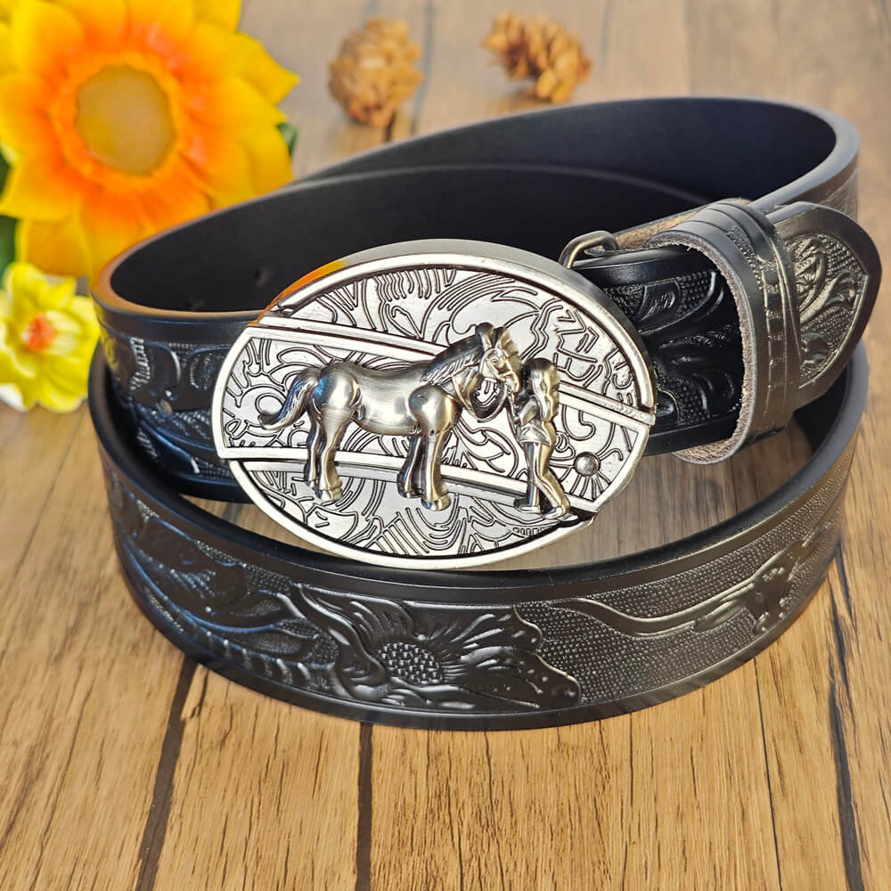 Western Cowboy Black Belt With Belt Buckle