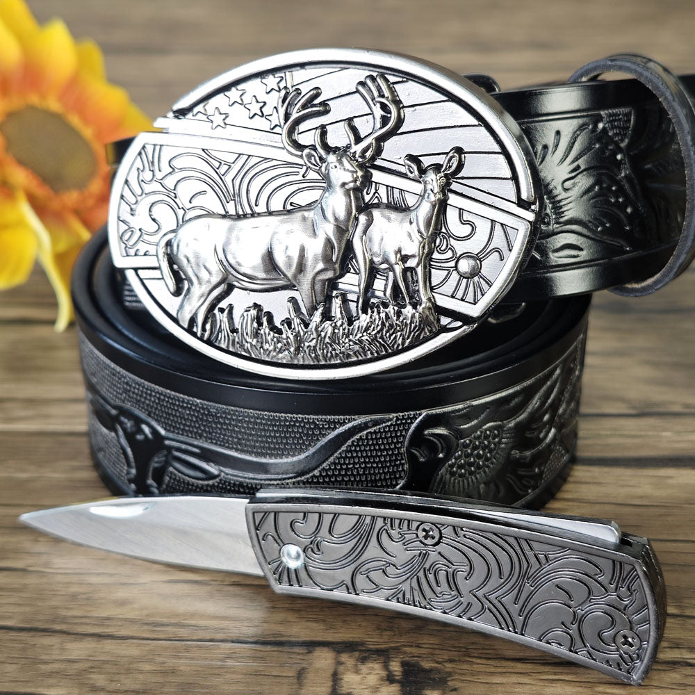 Western Cowboy Black Belt With Belt Buckle