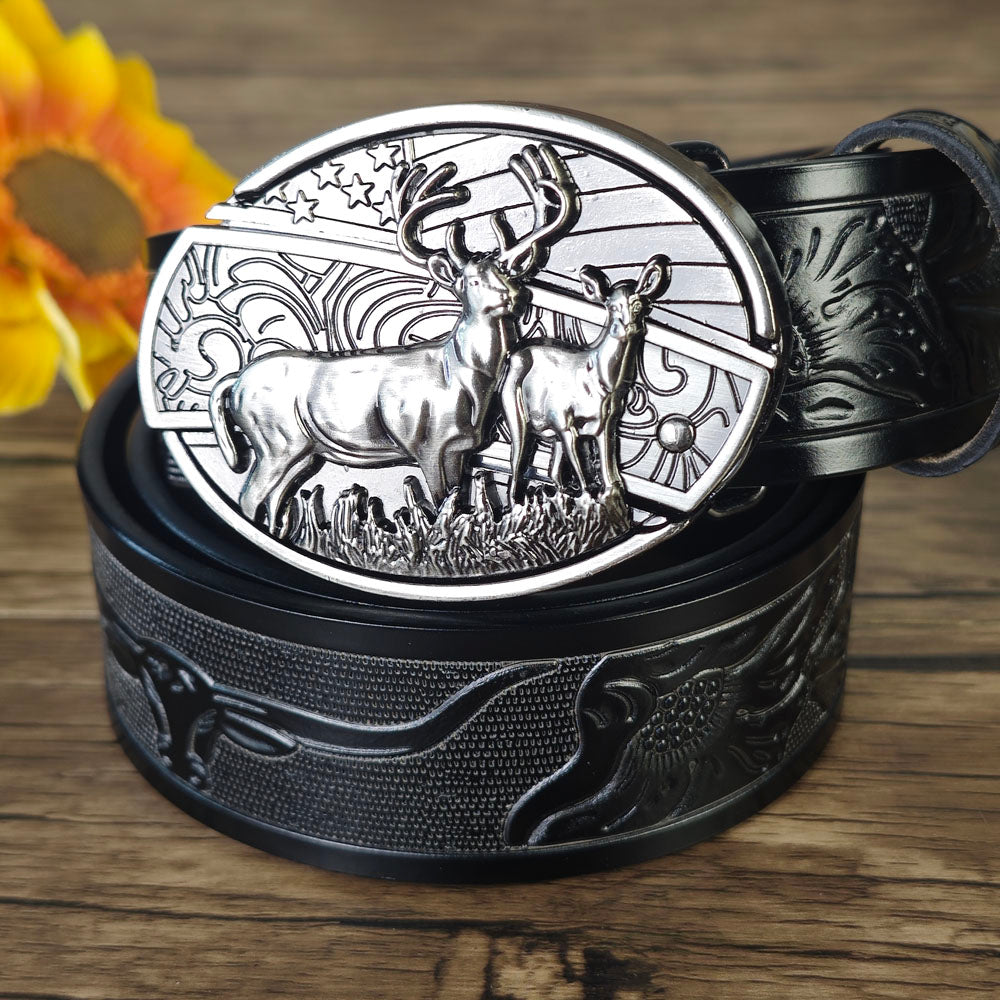 Western Cowboy Black Belt With Belt Buckle