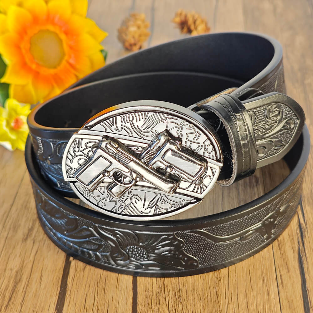 Western Cowboy Black Belt With Belt Buckle