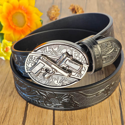 Western Cowboy Black Belt With Belt Buckle