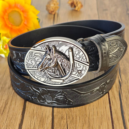 Western Cowboy Black Belt With Belt Buckle