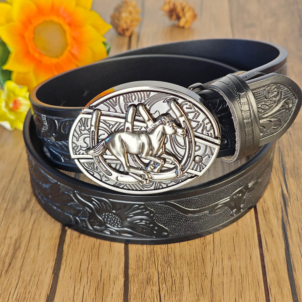 Western Cowboy Black Belt With Belt Buckle