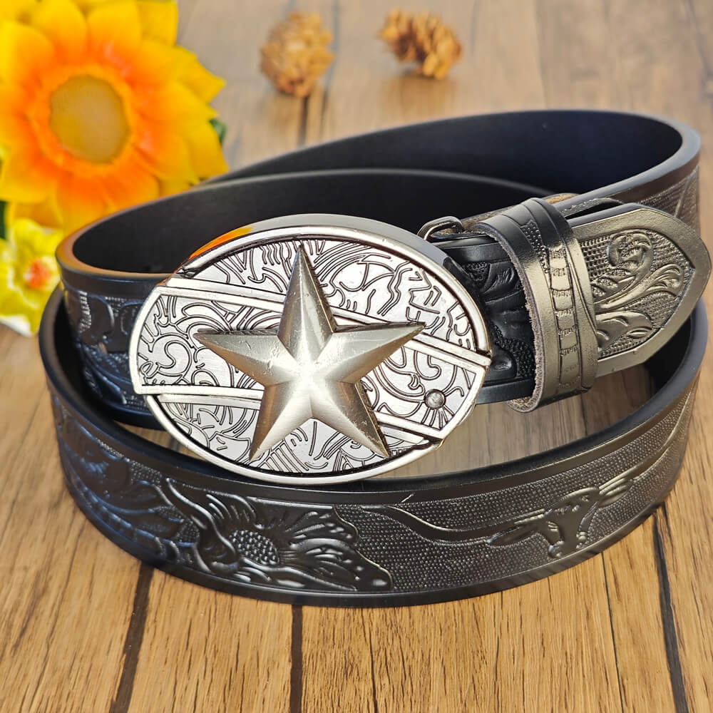 Western Cowboy Black Belt With Belt Buckle