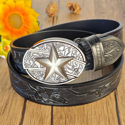 Western Cowboy Black Belt With Belt Buckle