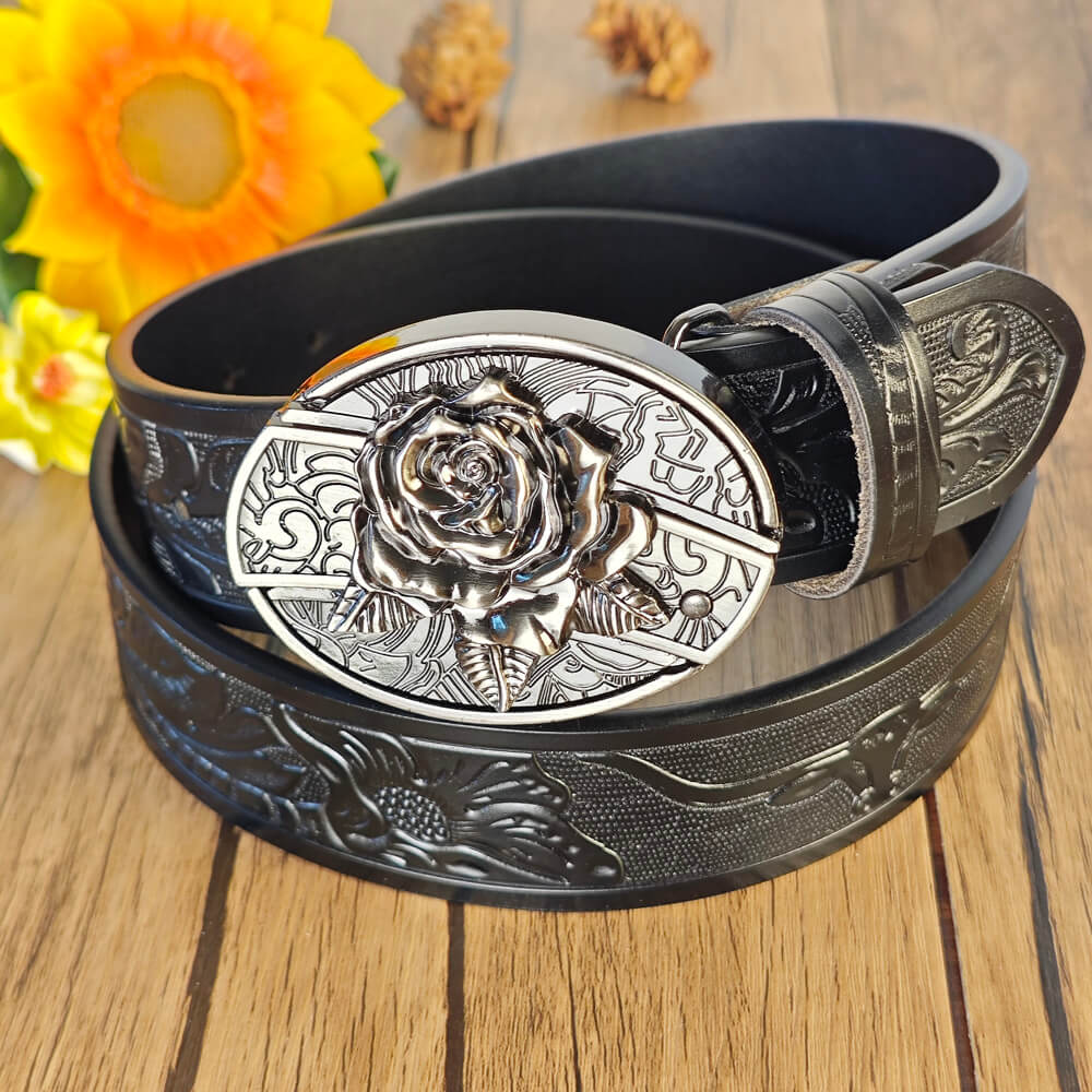 Western Cowboy Black Belt With Belt Buckle