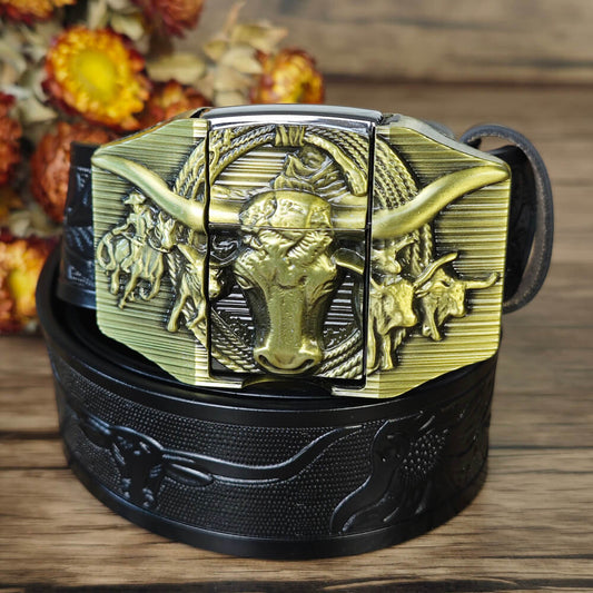 Western Cowboy Black Belt With Bull lighter buckle