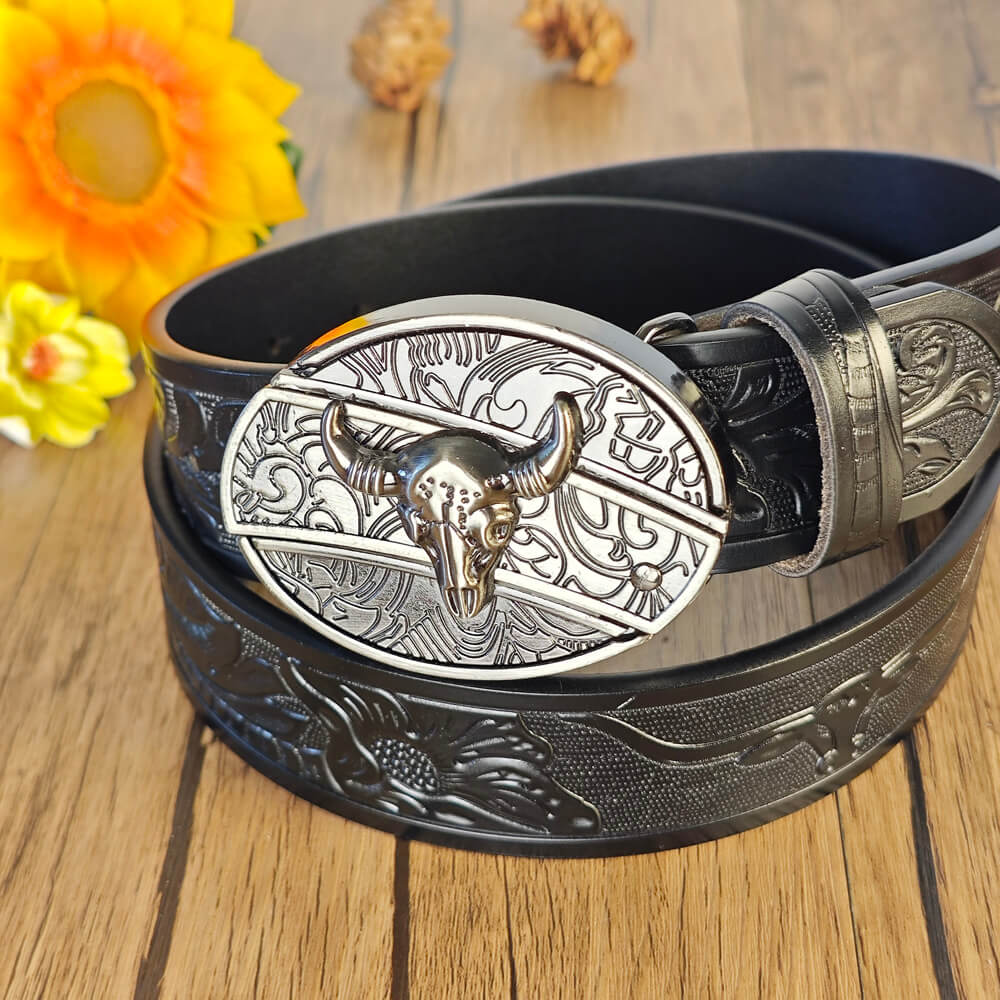 Western Cowboy Black Belt With Belt Buckle