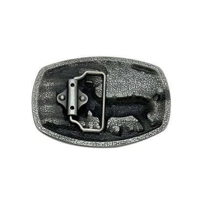 Western-style belt buckle featuring two deer in classic outdoor design