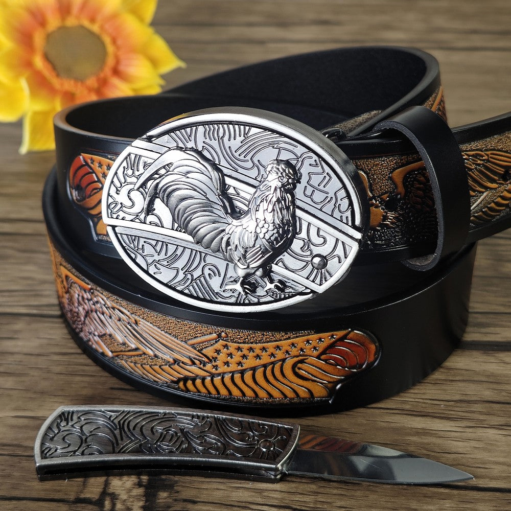 Western Eagle Engraved Leather Belt