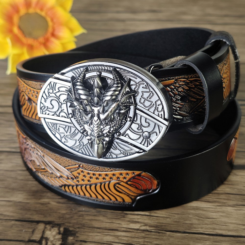 Western Eagle Engraved Leather Belt