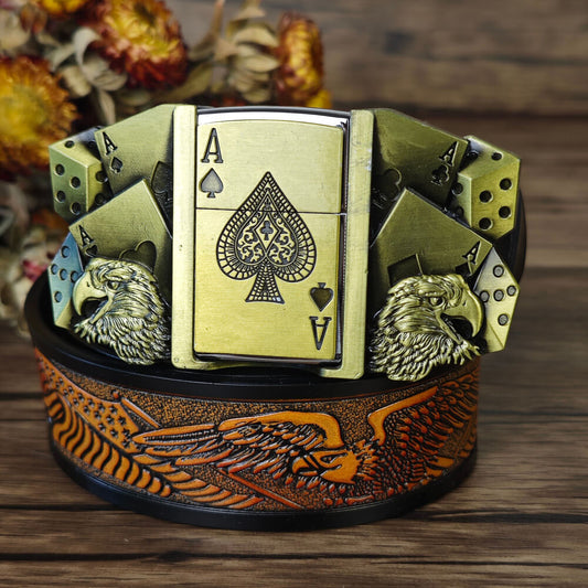 Western Eagle belt with poker lighter buckle