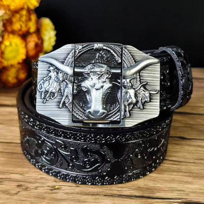 Western Embossed Leather Belt & Lighter Buckle