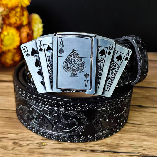 Western Embossed Leather Belt & Lighter Buckle