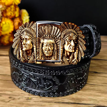 Western Embossed Leather Belt & Lighter Buckle